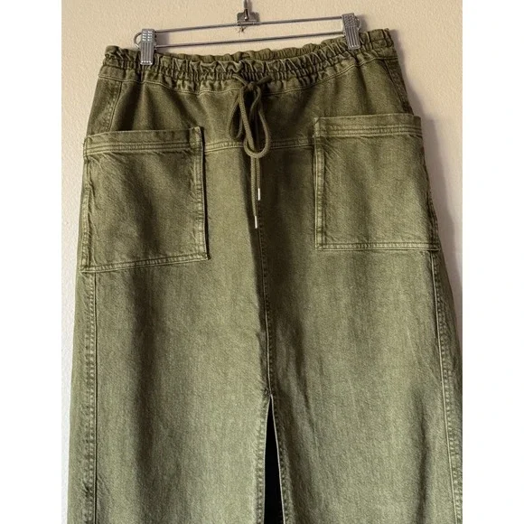 Free People Size XS Woke Up Like This Maxi Denim Skirt Slit Moss Green Boho - Picture 2 of 8